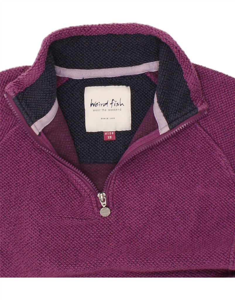 WEIRD FISH Womens Zip Neck Sweatshirt Jumper UK 12 Medium  Burgundy Cotton | Vintage Weird Fish | Thrift | Second-Hand Weird Fish | Used Clothing | Messina Hembry 