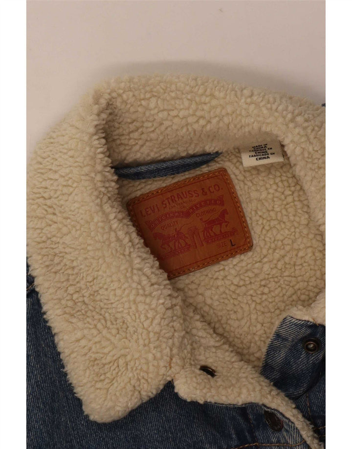 Levi's Womens Denim Sherpa Jacket UK 14 Large Blue