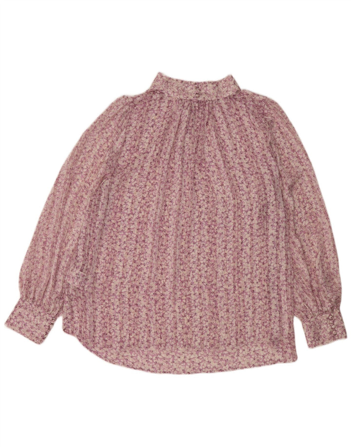 H&M Womens Long Sleeve Blouse Top UK 16 Large Pink Floral Polyester