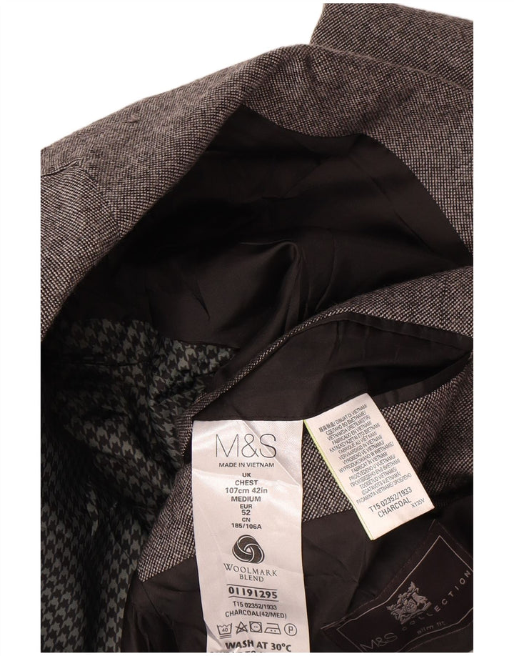 Marks & Spencer Mens 2 Button Blazer Jacket UK 42 Large Grey Wool