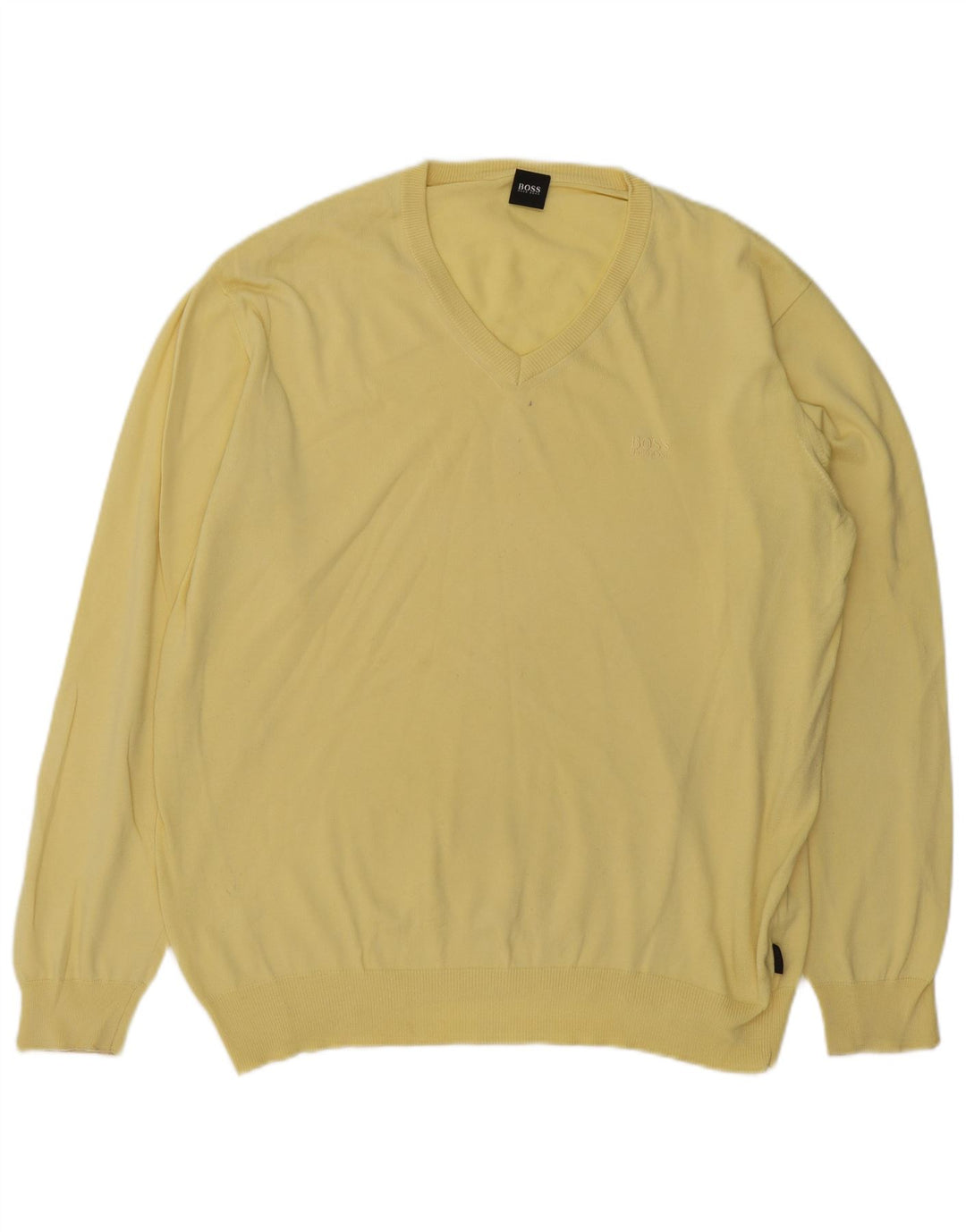 HUGO BOSS Mens V-Neck Jumper Sweater IT 54 XL Yellow Cotton