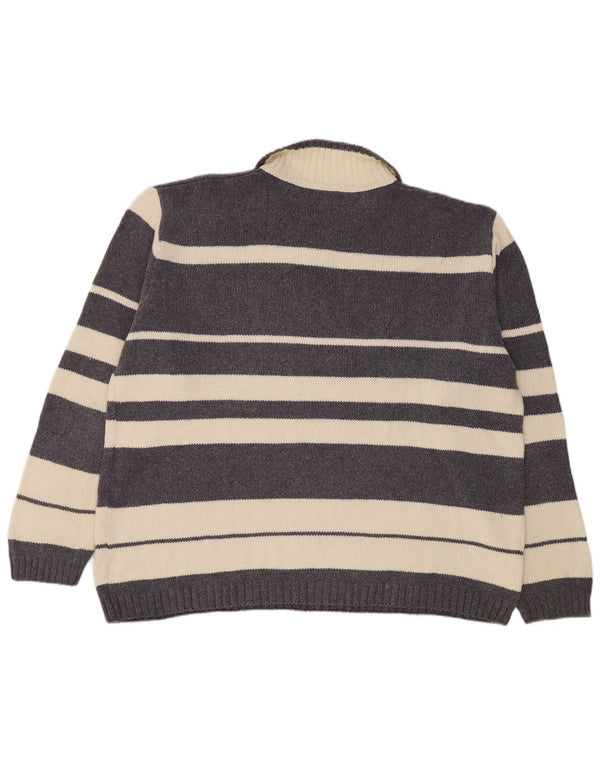 Levi's Mens Polo Neck Jumper Sweater Large Grey Striped Cotton