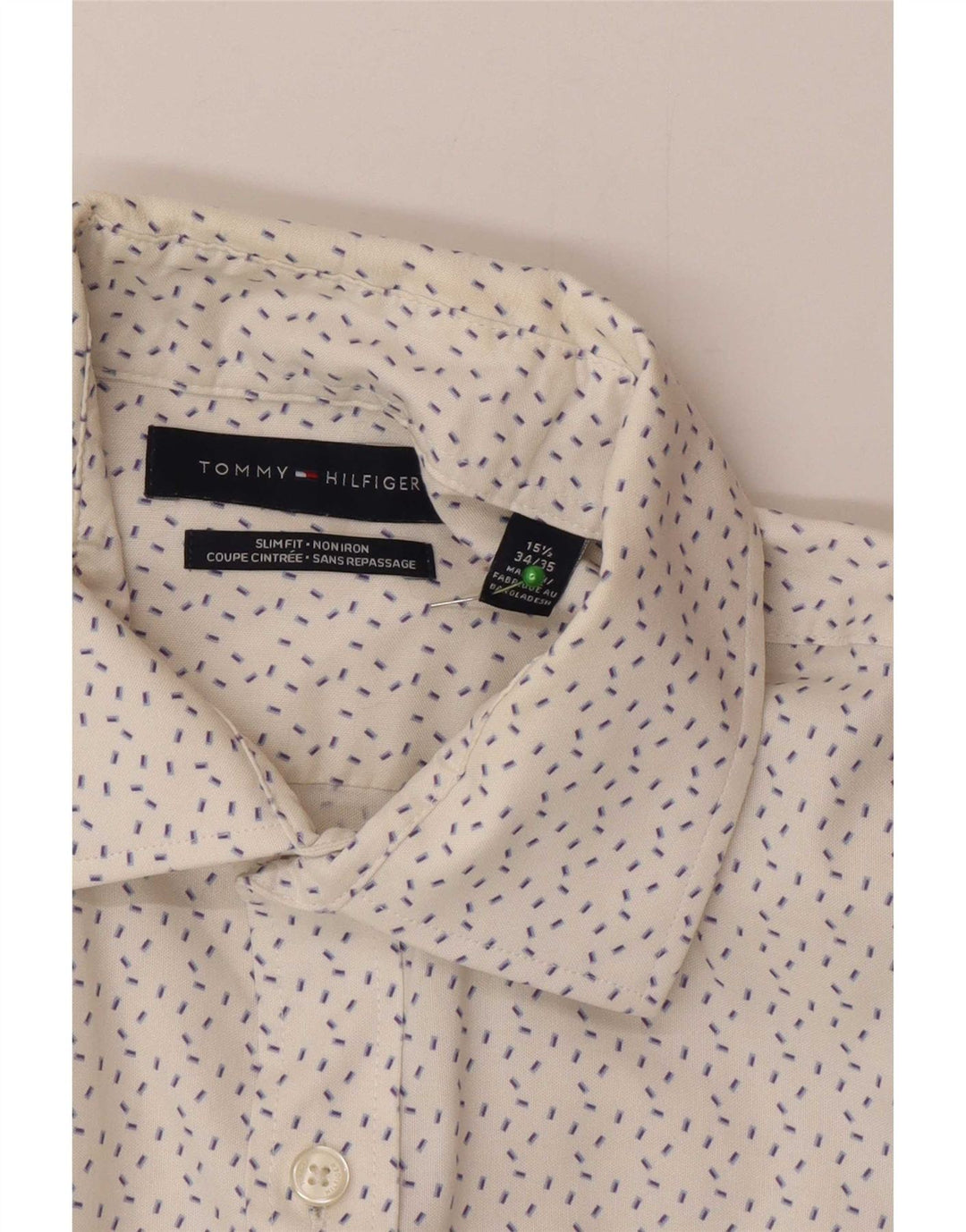Tommy Hilfiger Mens Slim Fit Shirt Size 15 1/2 Medium White Spotted