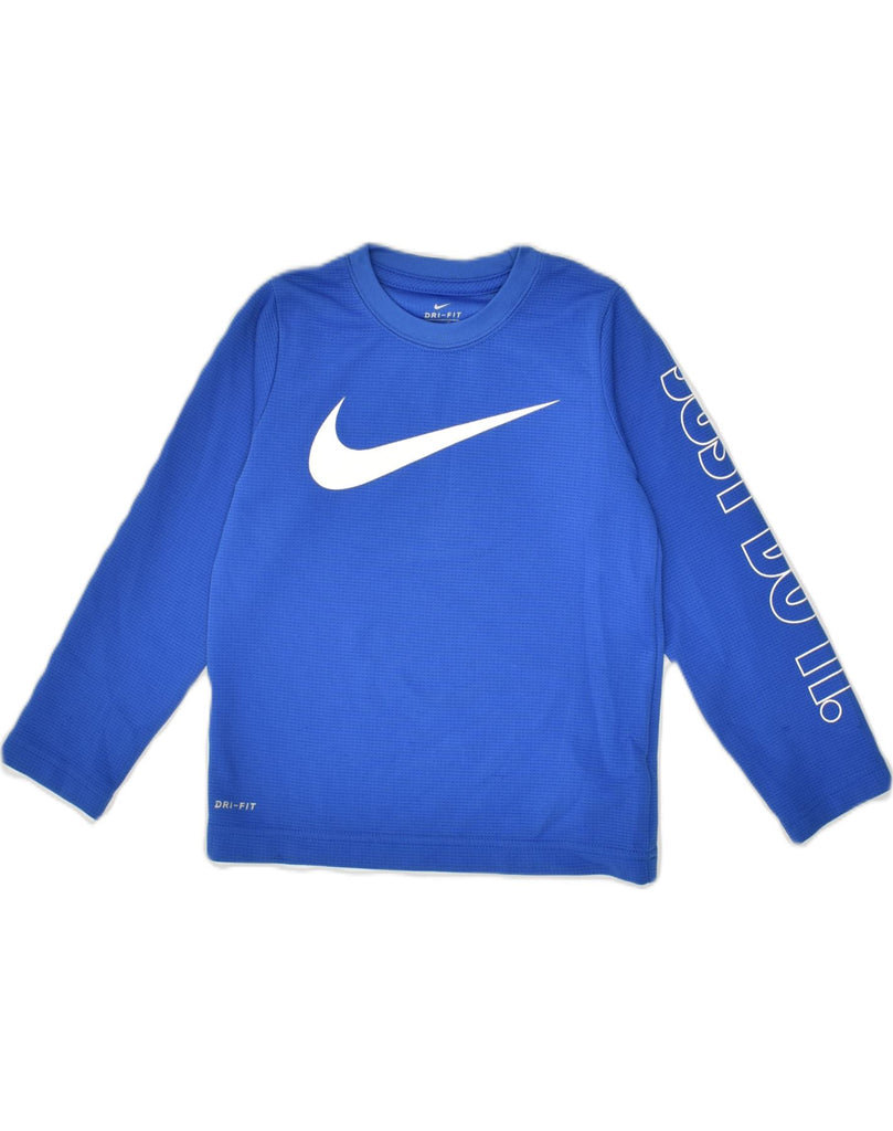 NIKE Boys Dri Fit Graphic Top Long Sleeve 6-7 Years Large Blue Polyester | Vintage Nike | Thrift | Second-Hand Nike | Used Clothing | Messina Hembry 