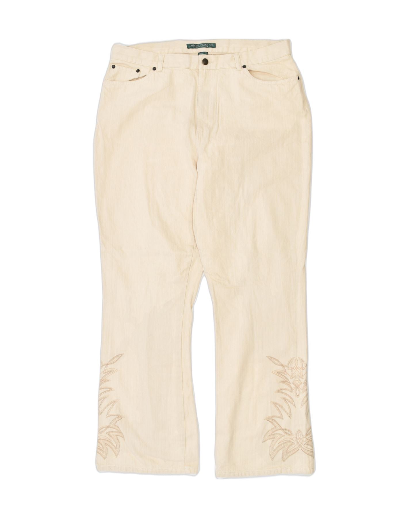 Ralph Lauren Womens Bootcut Jeans US 16 XL W36 L32 Beige Cotton | Vintage Clothing