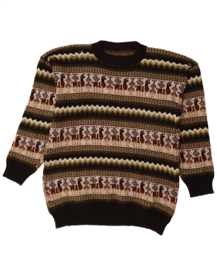 Vintage Mens Crew Neck Jumper Sweater Medium Multicoloured Fair Isle