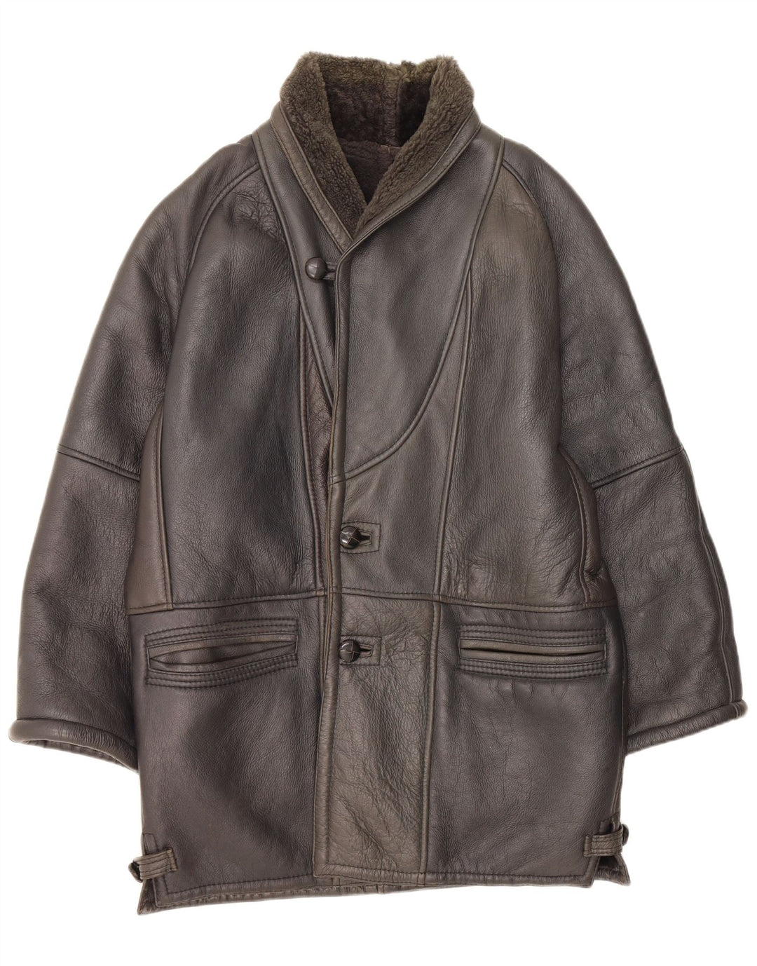 Vintage Mens Shearling Overcoat UK 42 XL Black