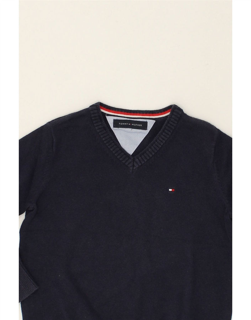 TOMMY HILFIGER Boys V-Neck Jumper Sweater 3-4 Years Navy Blue Cotton | Vintage Tommy Hilfiger | Thrift | Second-Hand Tommy Hilfiger | Used Clothing | Messina Hembry 