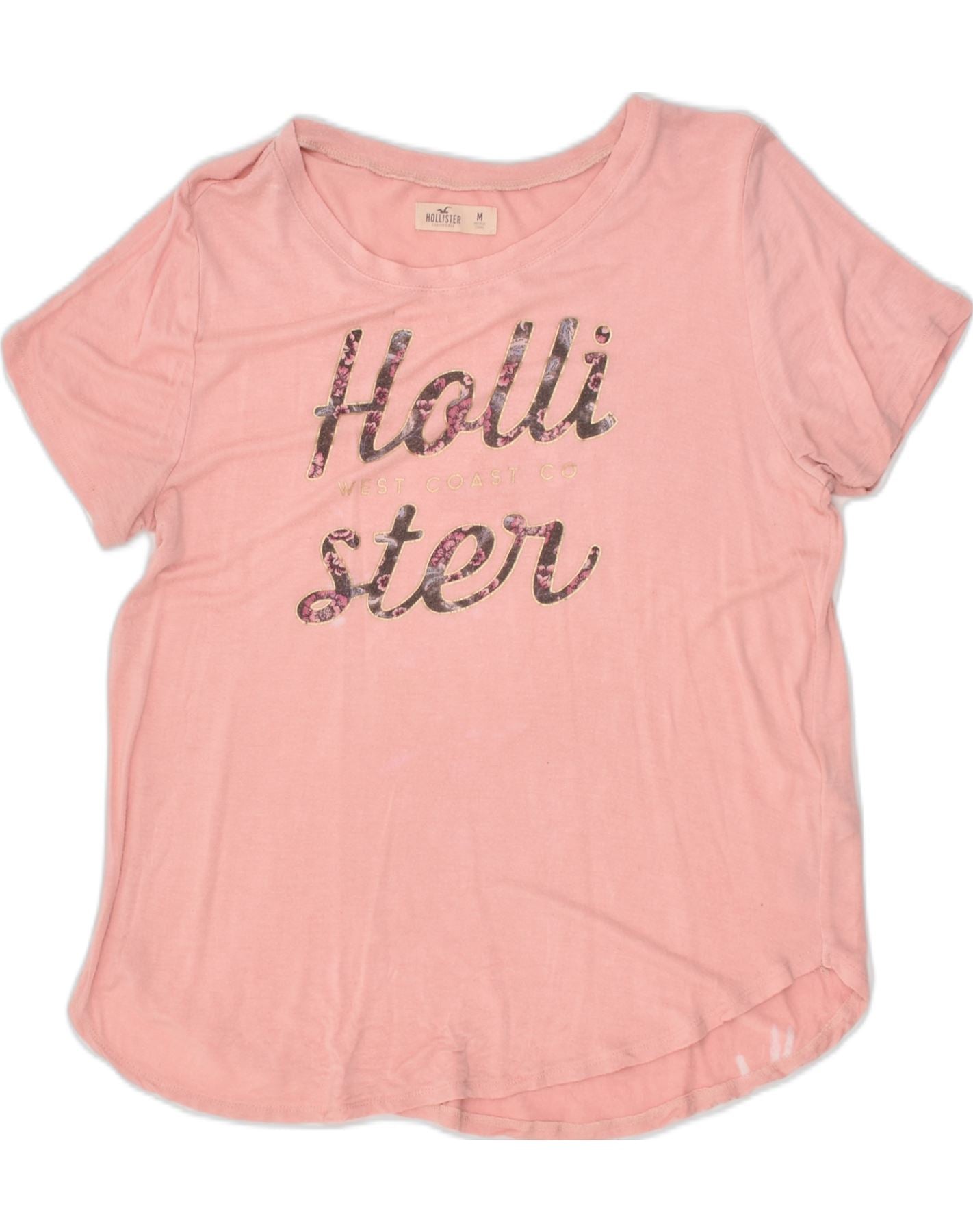 HOLLISTER Womens Graphic T-Shirt Top UK 12 Medium Pink Viscose