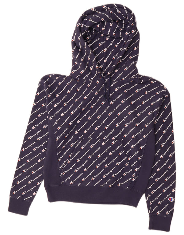 Champion Womens Reverse Weave Graphic Hoodie Jumper UK 10 Small Navy Blue