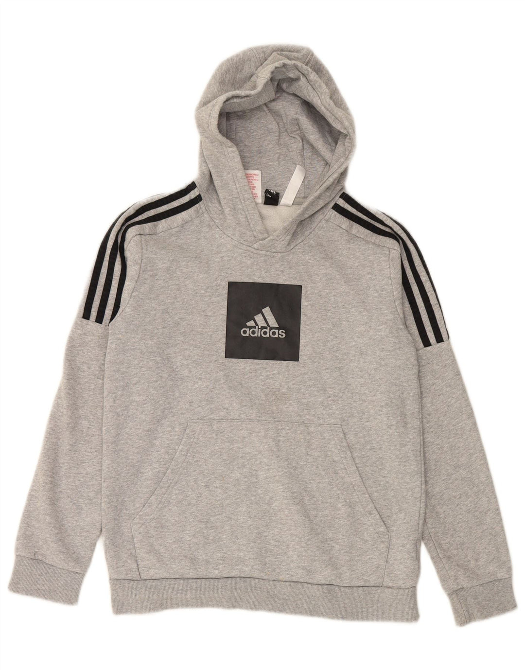 ADIDAS Boys Graphic Hoodie Jumper 13-14 Years Grey Cotton