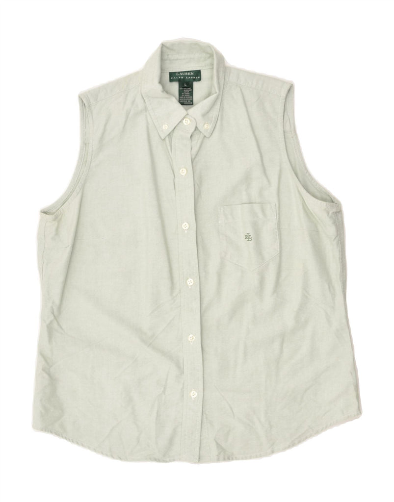 RALPH LAUREN Womens Sleeveless Shirt Blouse UK 16 Large Green Cotton | Vintage Ralph Lauren | Thrift | Second-Hand Ralph Lauren | Used Clothing | Messina Hembry 
