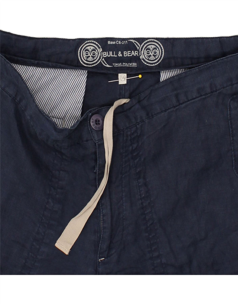 PULL & BEAR Mens Straight Cargo Trousers IT 54 2XL W36 L34 Navy Blue Linen | Vintage Pull & Bear | Thrift | Second-Hand Pull & Bear | Used Clothing | Messina Hembry 