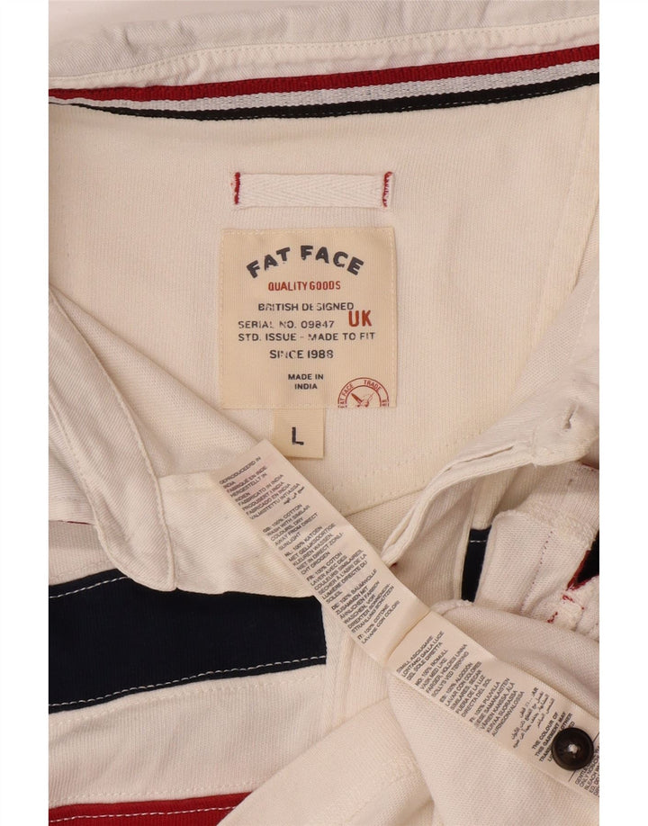 Fat Face Mens Long Sleeve Rugby Polo Shirt Large Off White Colourblock