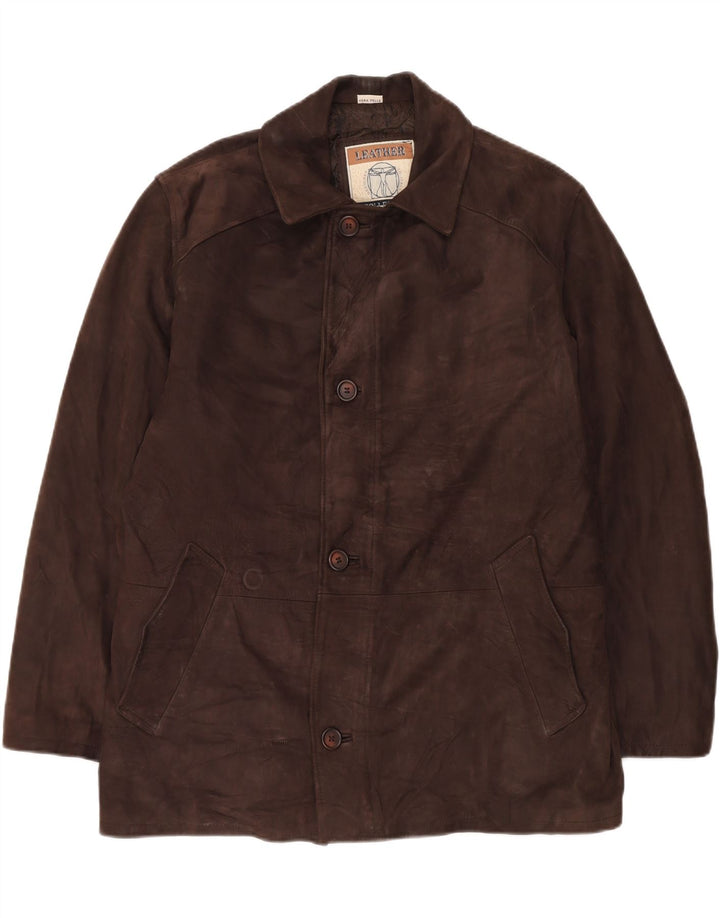 Vintage Mens Leather Coat IT 50 Large Brown Leather