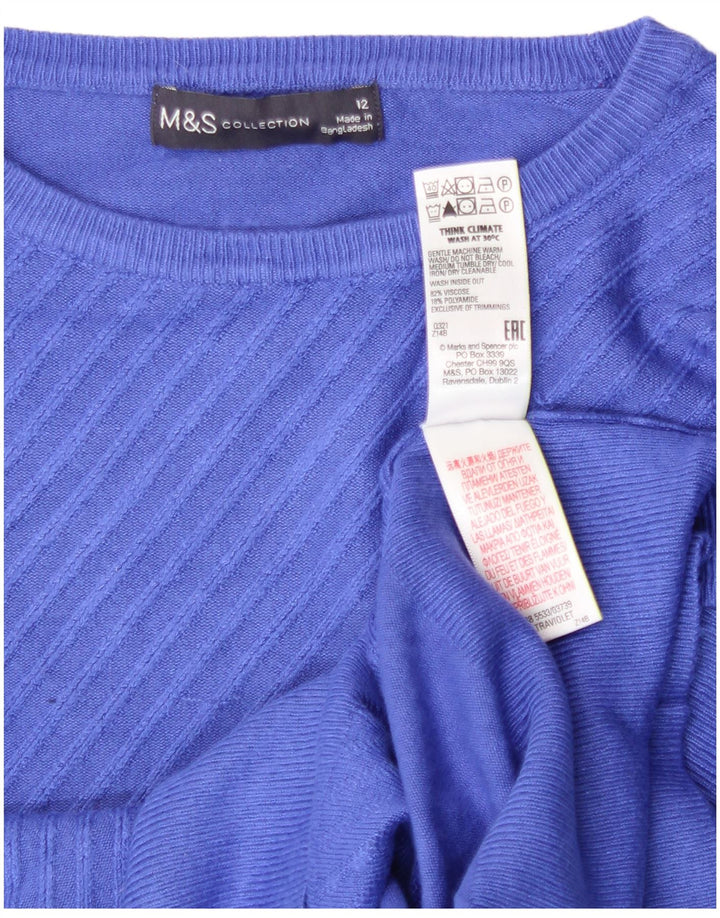Marks & Spencer Womens Boat Neck Jumper Sweater UK 12 Medium Blue Viscose