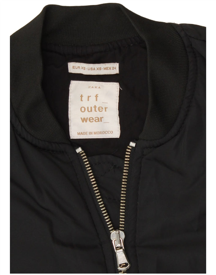 Zara Womens Loose Fit Bomber Jacket UK 4 XS Black Polyester Modern