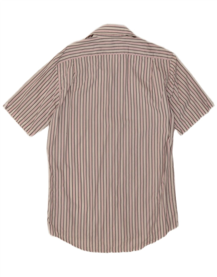 Lacoste Mens Short Sleeve Shirt Size 38 Medium Pink Striped Cotton