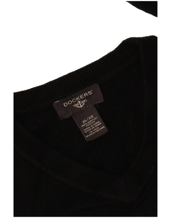 Dockers Mens V-Neck Jumper Sweater XL Black Acrylic