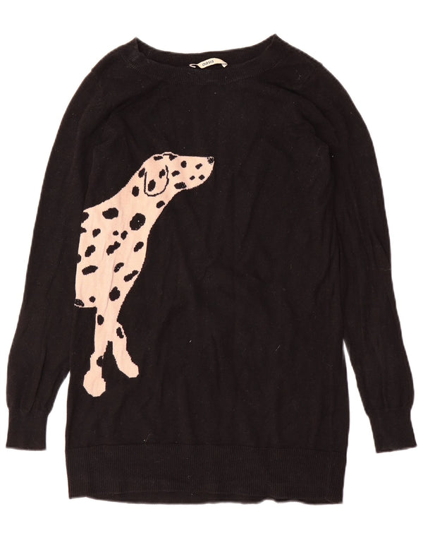Oasis Womens Graphic Jumper Dress UK 6 XS Black Cotton