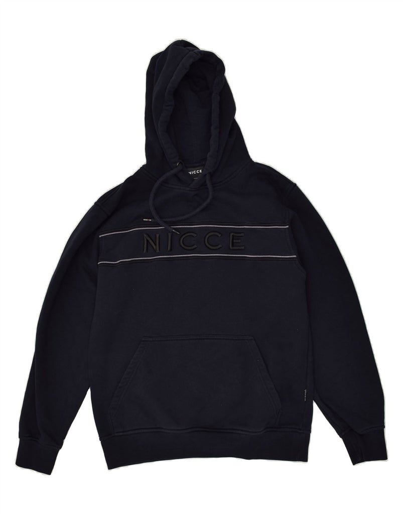 NICCE Mens Graphic Hoodie Jumper Small Navy Blue Cotton | Vintage Nicce | Thrift | Second-Hand Nicce | Used Clothing | Messina Hembry 