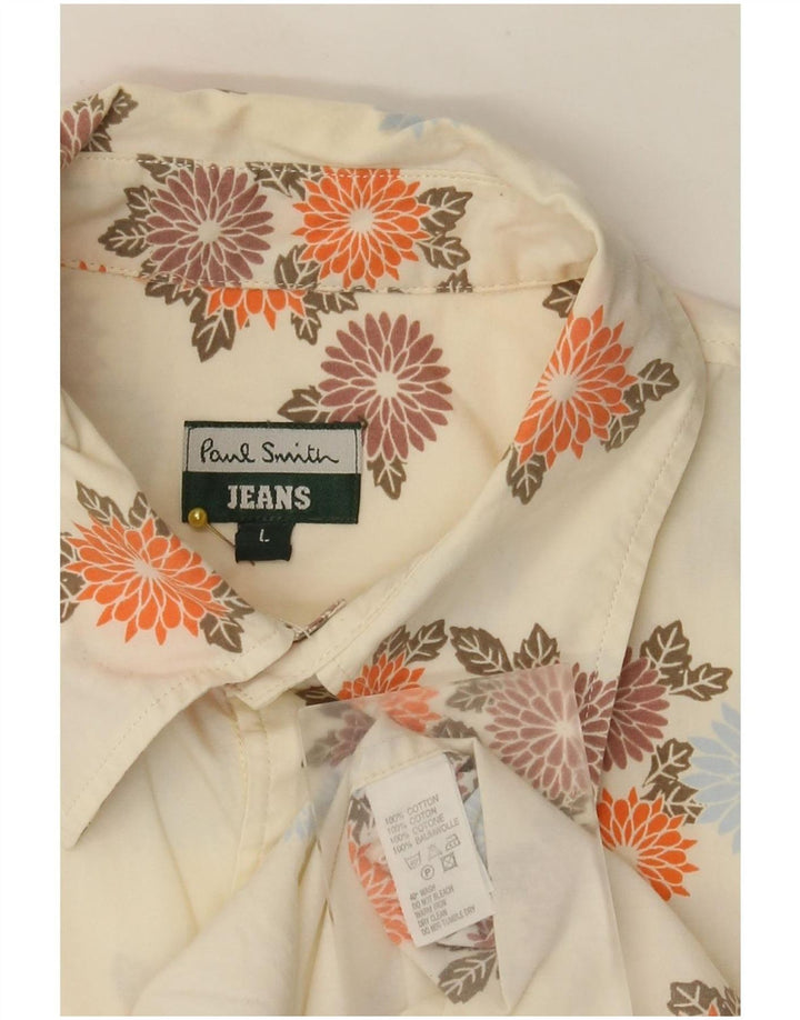 Paul Smith Mens Shirt Large Off White Floral Cotton