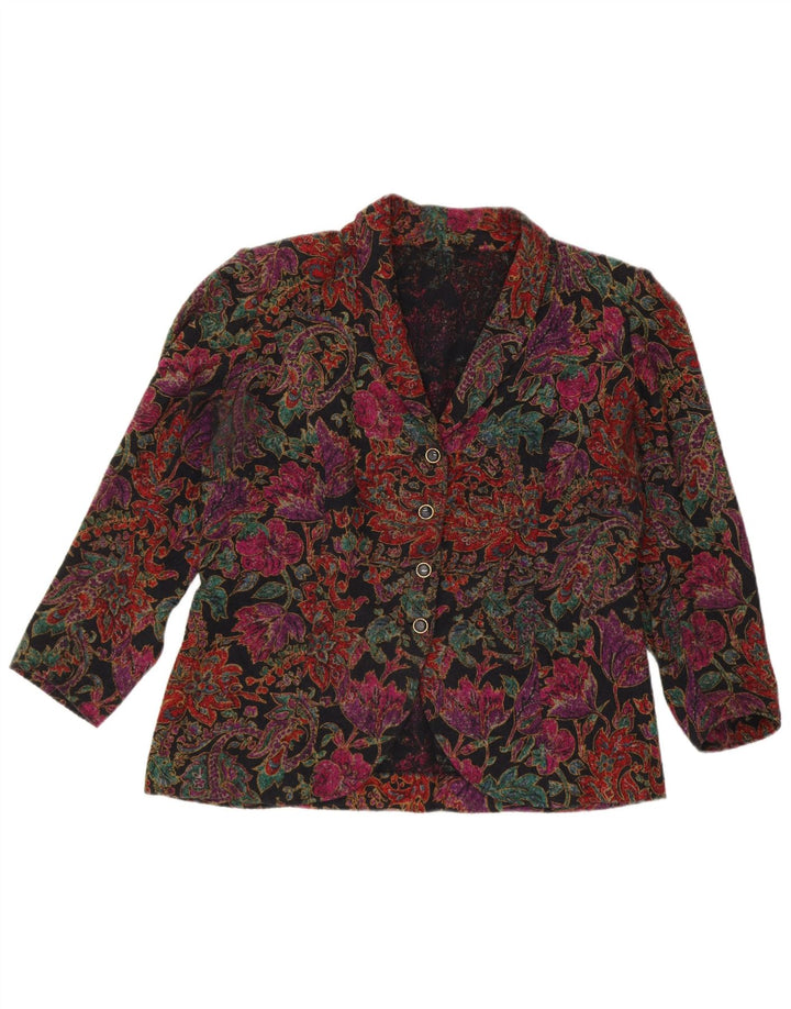 Vintage Womens 4 Button Blazer Jacket UK 14 Large Multicoloured Floral