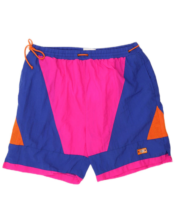 Vintage Mens Swimming Shorts XL Blue Colourblock Nylon