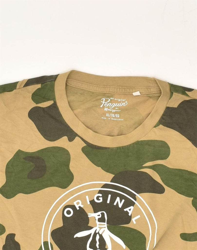 PENGUIN Mens Graphic T-Shirt Top XL Khaki Camouflage Cotton | Vintage Penguin | Thrift | Second-Hand Penguin | Used Clothing | Messina Hembry 