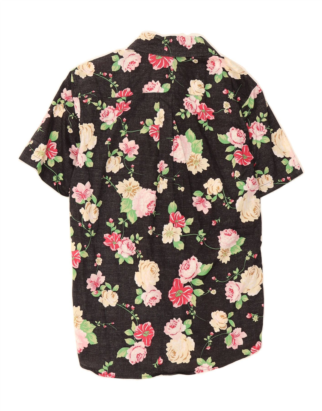 VINTAGE Mens Short Sleeve Shirt Small Black Floral Cotton Vintage Vintage and Second-Hand Vintage from Messina Hembry 