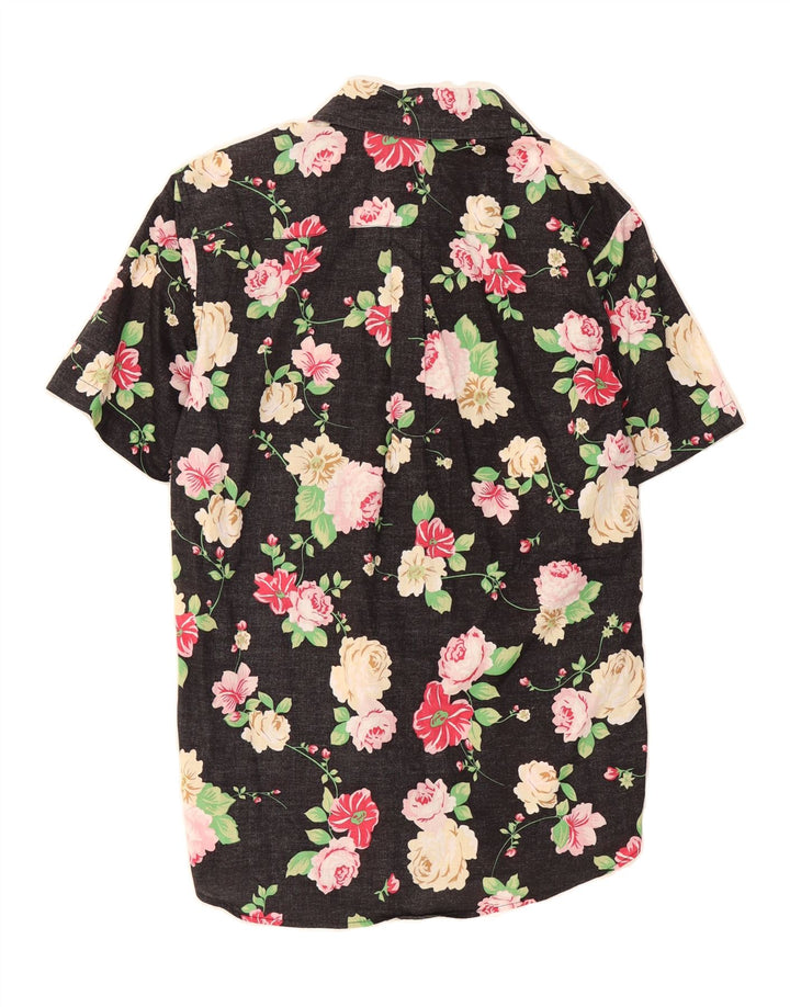 VINTAGE Mens Short Sleeve Shirt Small Black Floral Cotton Vintage Vintage and Second-Hand Vintage from Messina Hembry 