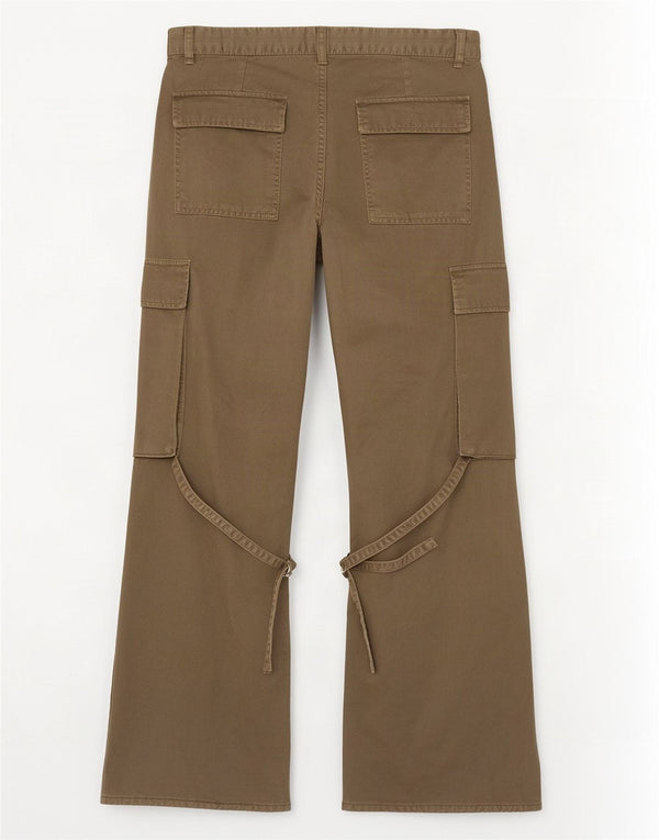 Zara Womens Flare Cargo Trousers EU 38 Small W28 L32 Khaki Cotton