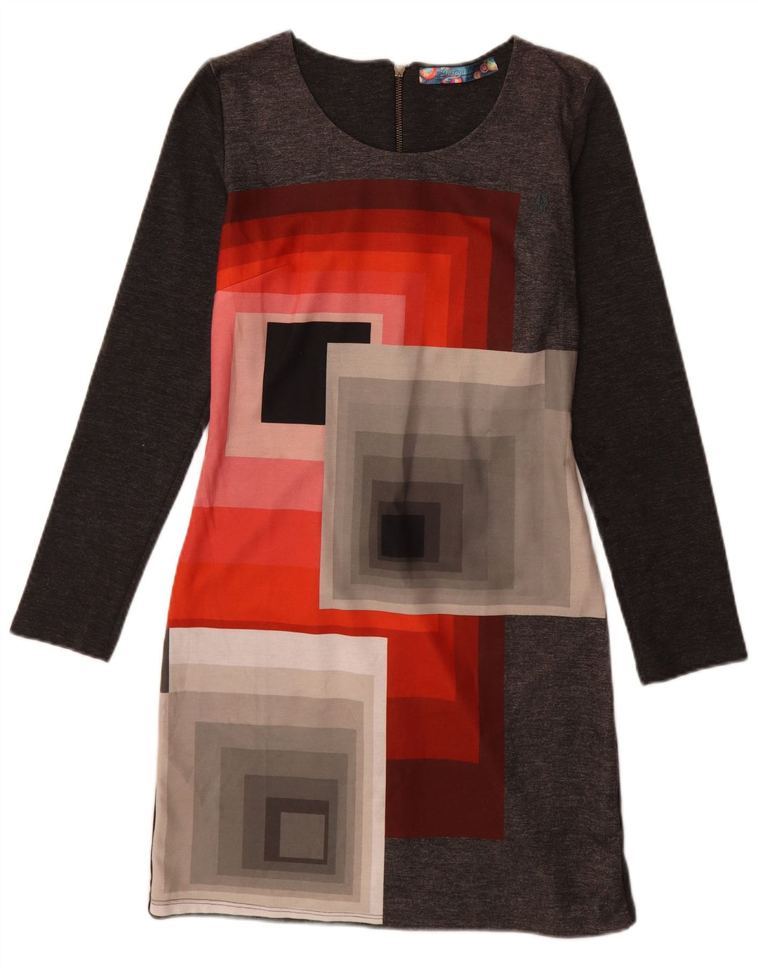 Desigual Womens Long Sleeve Sheath Dress UK 12 Medium Grey Geometric