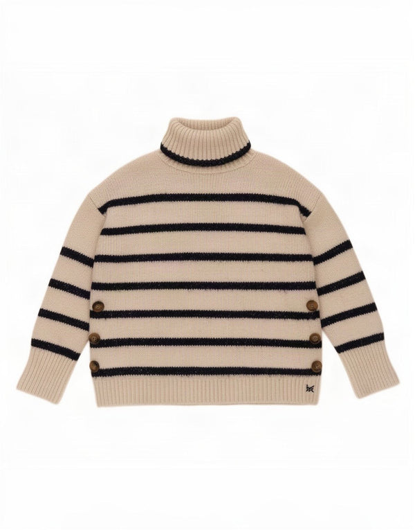 Crew Clothing Womens Roll Neck Jumper Sweater UK 12 Medium White Striped