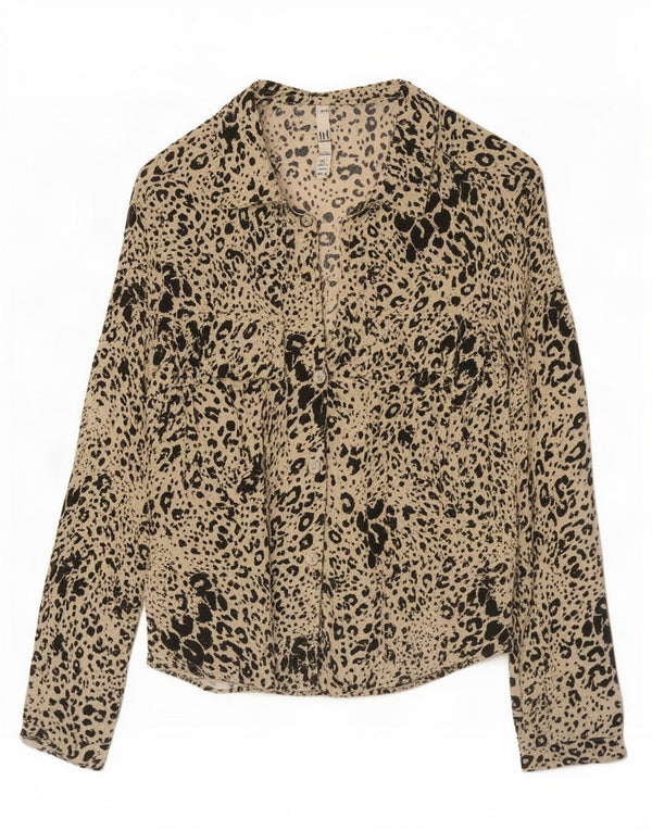 Zara Womens Trafaluc Shirt Blouse UK 10 Small Beige Animal Print Viscose