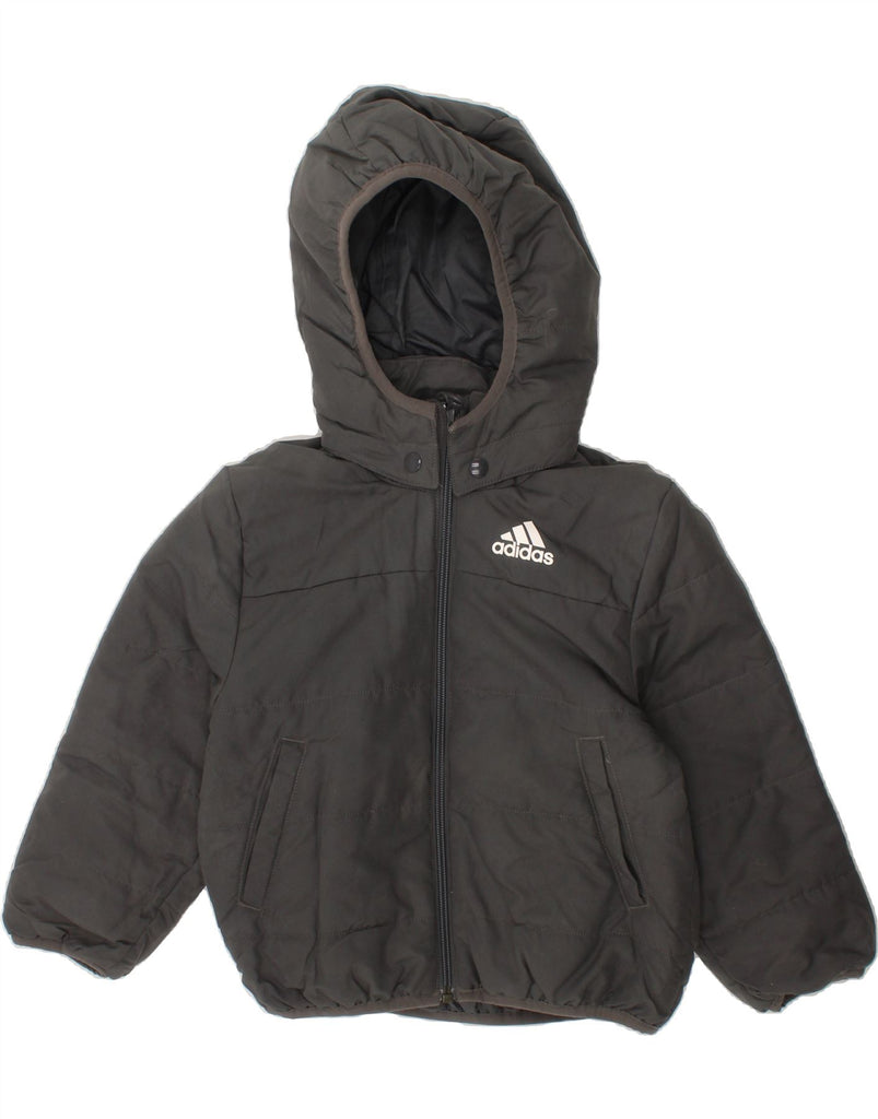 ADIDAS Boys Hooded Padded Jacket 3-4 Years Grey Polyester Vintage Adidas and Second-Hand Adidas from Messina Hembry 