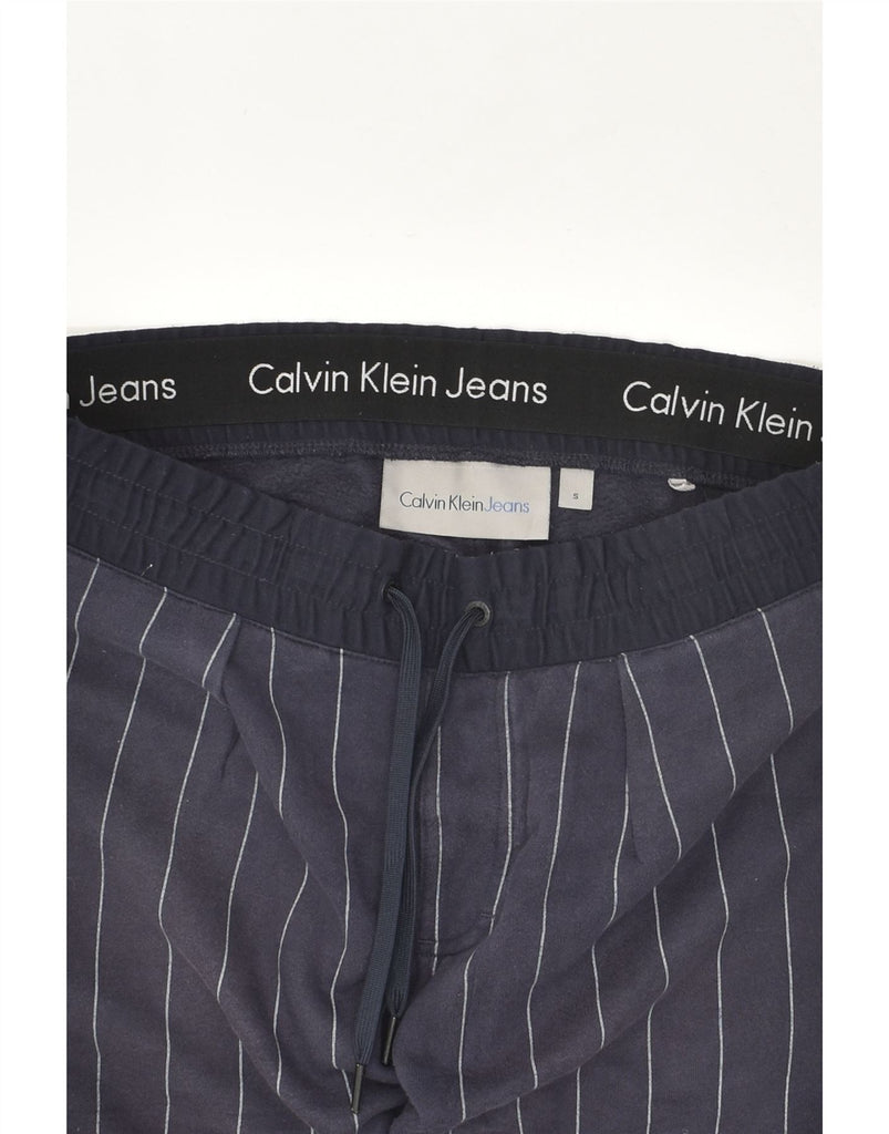 CALVIN KLEIN Mens Tracksuit Trousers Small Navy Blue Striped Cotton | Vintage Calvin Klein | Thrift | Second-Hand Calvin Klein | Used Clothing | Messina Hembry 