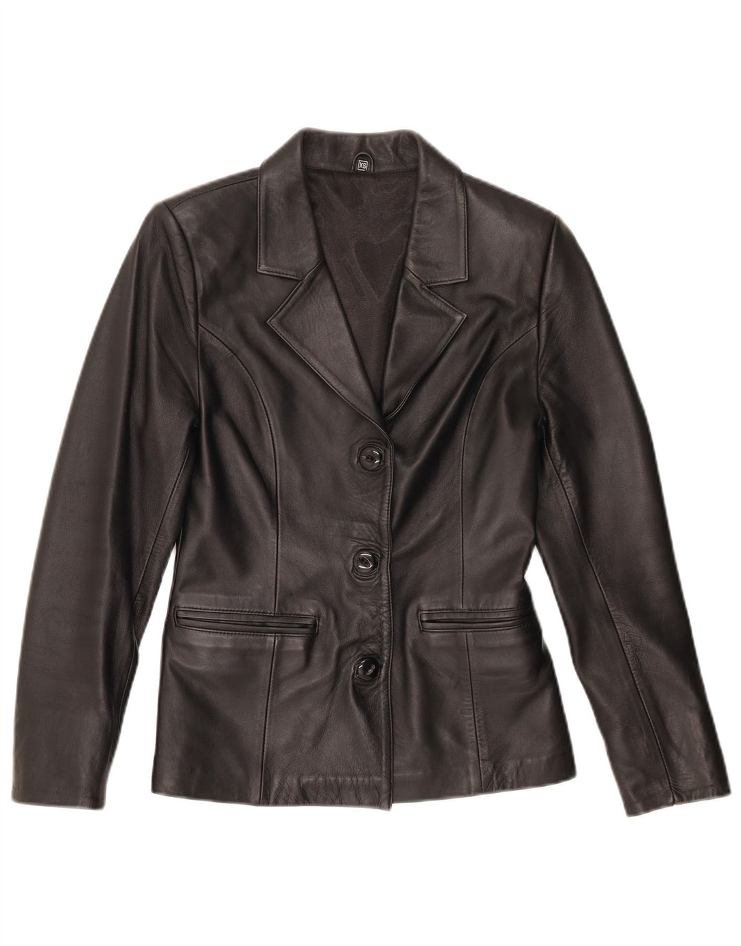 Vintage Womens 3 Button Leather Blazer Jacket UK 6 XS Black