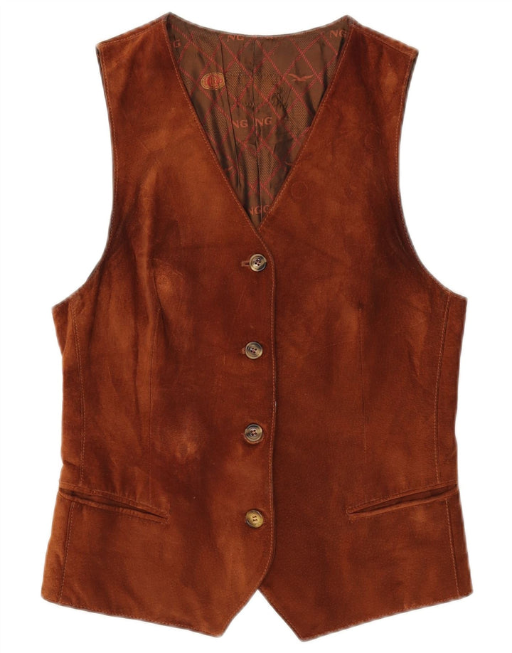 Vintage Womens Suede Waistcoat IT 42 Medium Brown