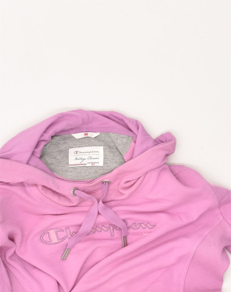 CHAMPION Womens Graphic Hoodie Jumper UK 14 Medium Pink Cotton | Vintage Champion | Thrift | Second-Hand Champion | Used Clothing | Messina Hembry 