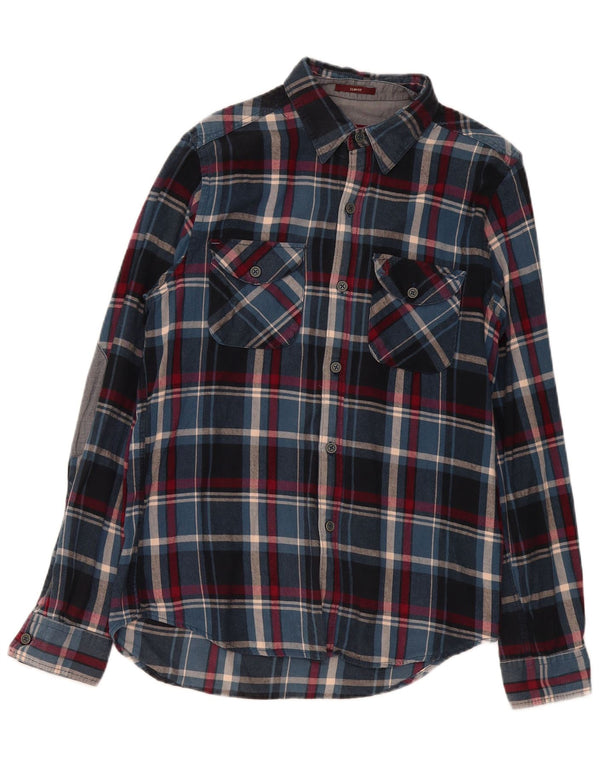 Marlboro Classics Mens Slim Fit Flannel Shirt Medium Navy Blue Check