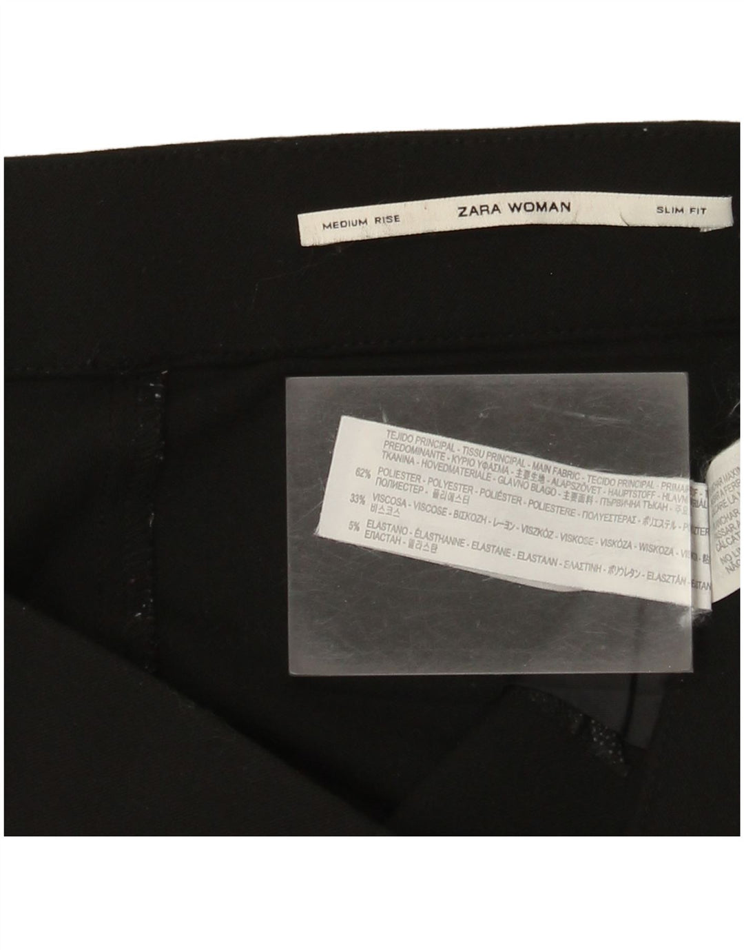 Zara Womens Mid Rise Slim Casual Trousers Medium W28 L28 Black Polyester