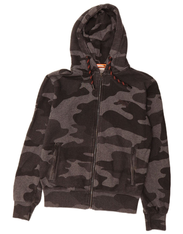 Superdry Mens Zip Hoodie Sweater Small Grey Camouflage Cotton