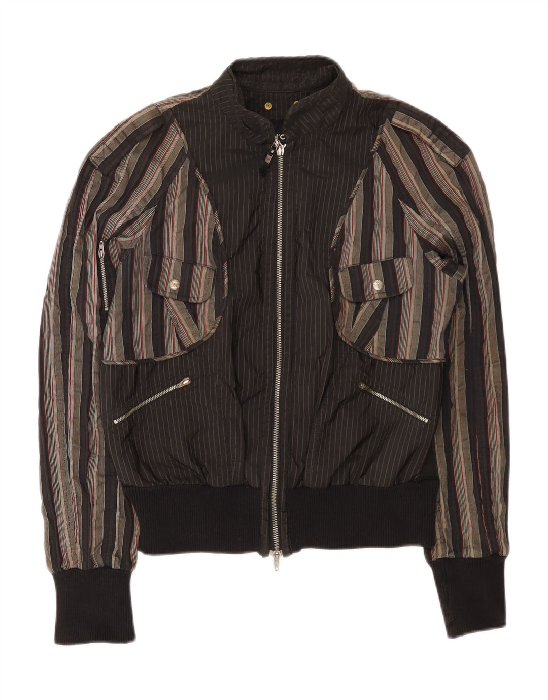 CNC COSTUME NATIONAL Mens Bomber Jacket IT 36 Small Black Striped Cotton