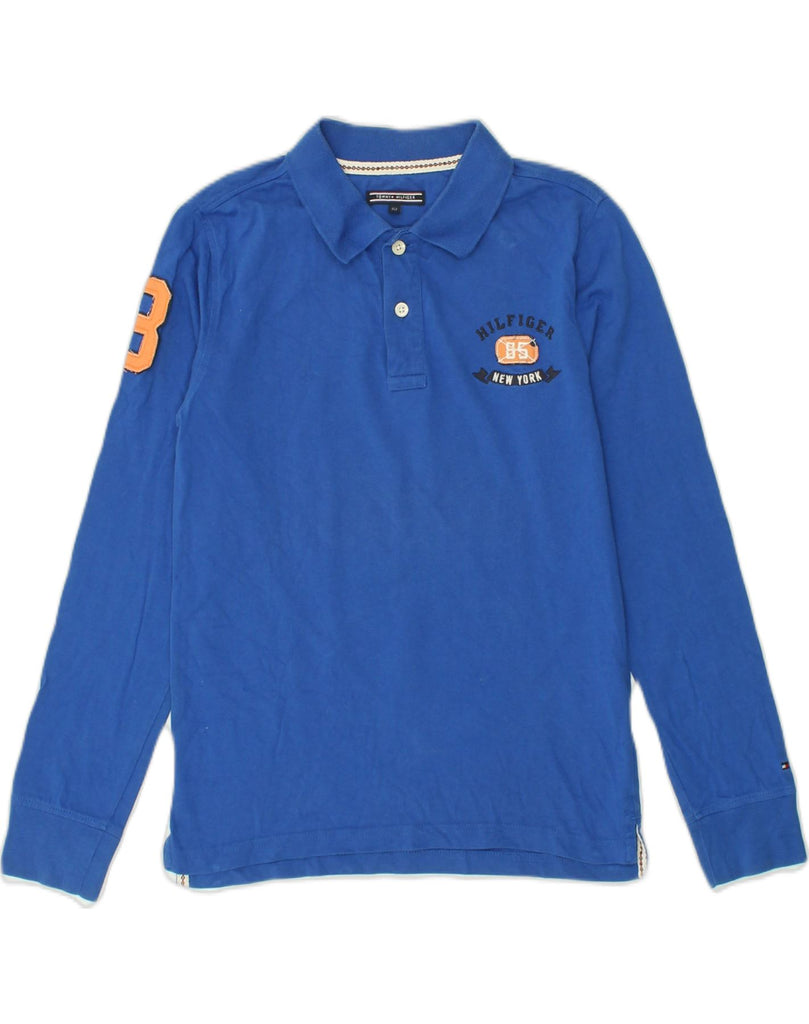 TOMMY HILFIGER Boys Long Sleeve Polo Shirt 11-12 Years Blue Wool | Vintage Tommy Hilfiger | Thrift | Second-Hand Tommy Hilfiger | Used Clothing | Messina Hembry 