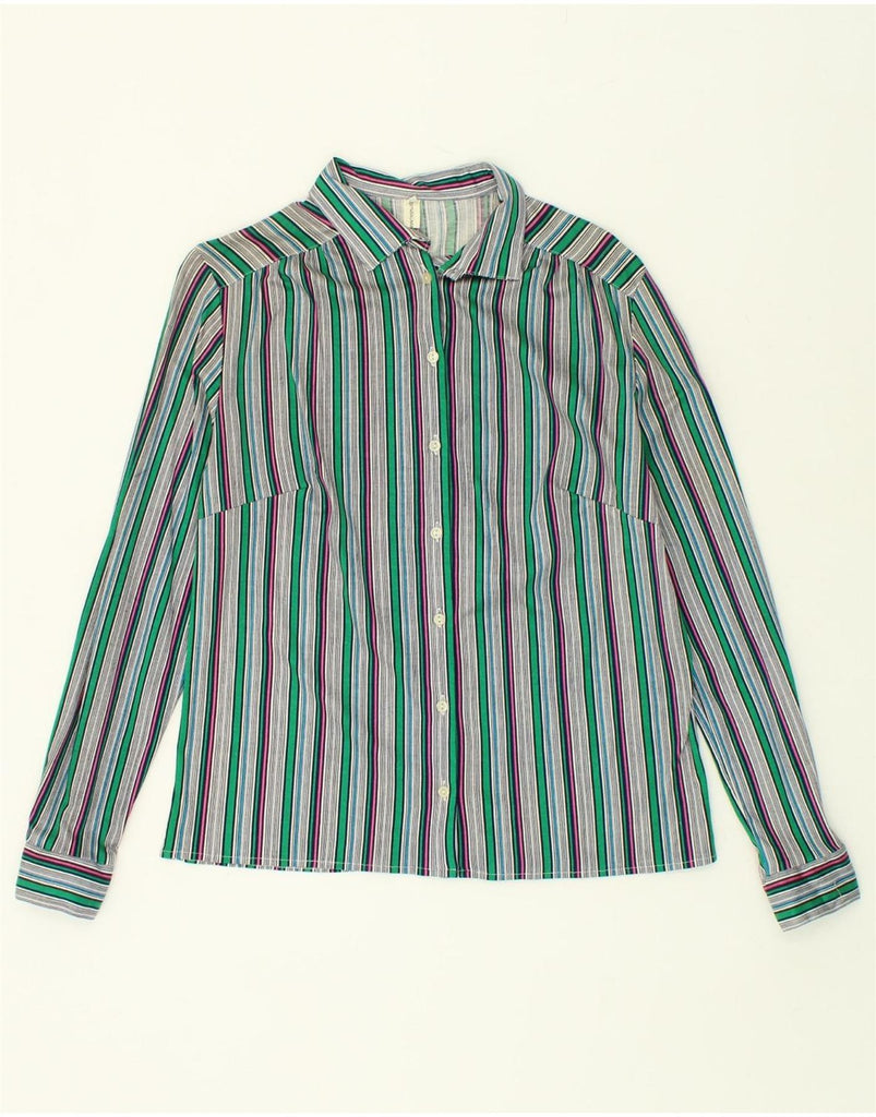 VINTAGE Womens Shirt IT 46 Large Green Striped Cotton | Vintage Vintage | Thrift | Second-Hand Vintage | Used Clothing | Messina Hembry 