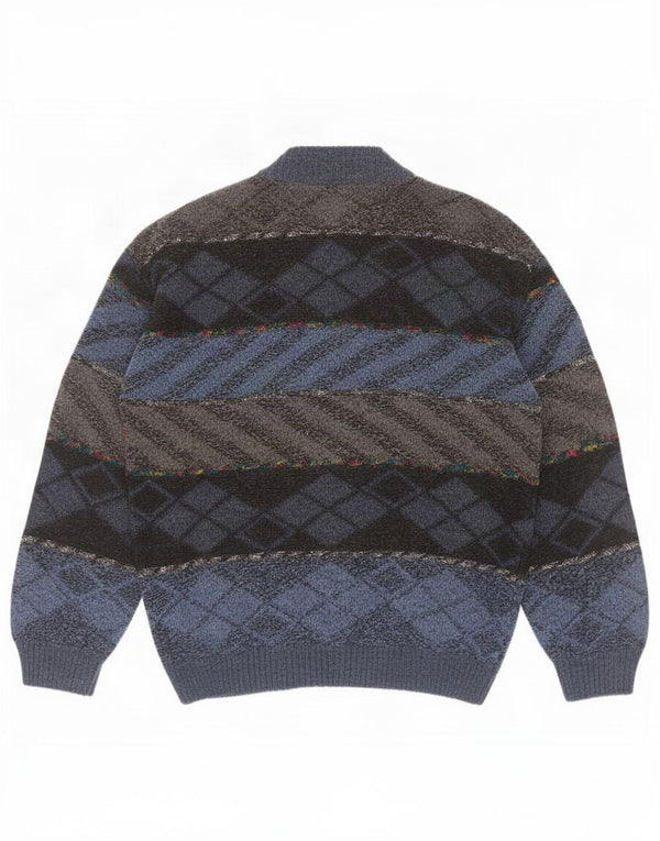Vintage Mens Cardigan Sweater Large Blue Argyle/Diamond Acrylic