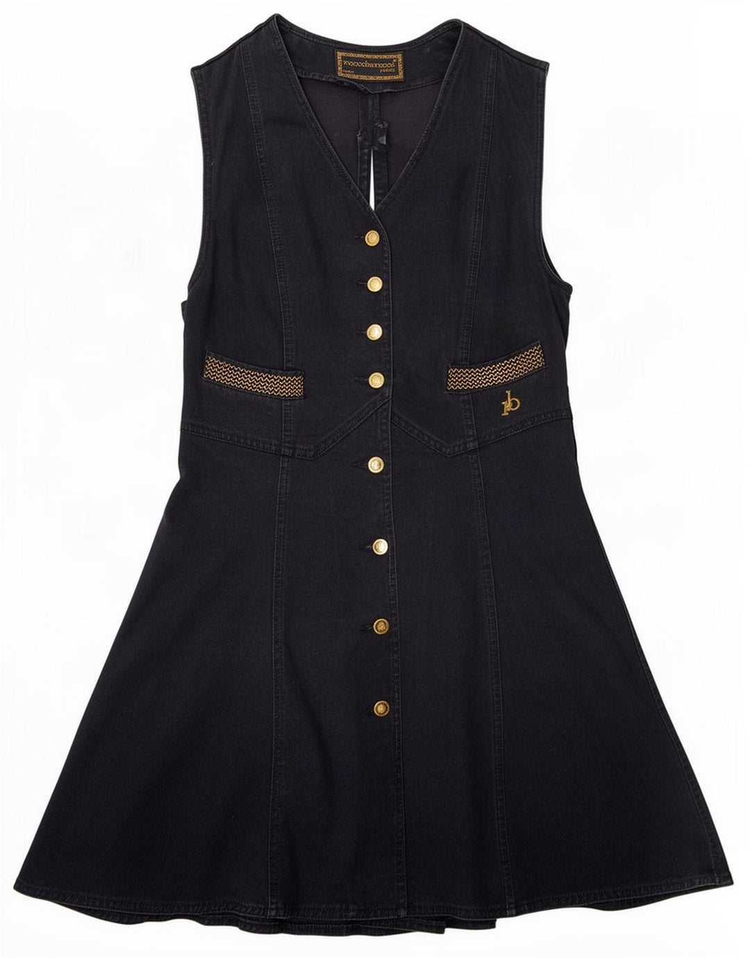 Roccobarocco Womens Sleeveless Denim Dress IT 44 Medium Black Cotton