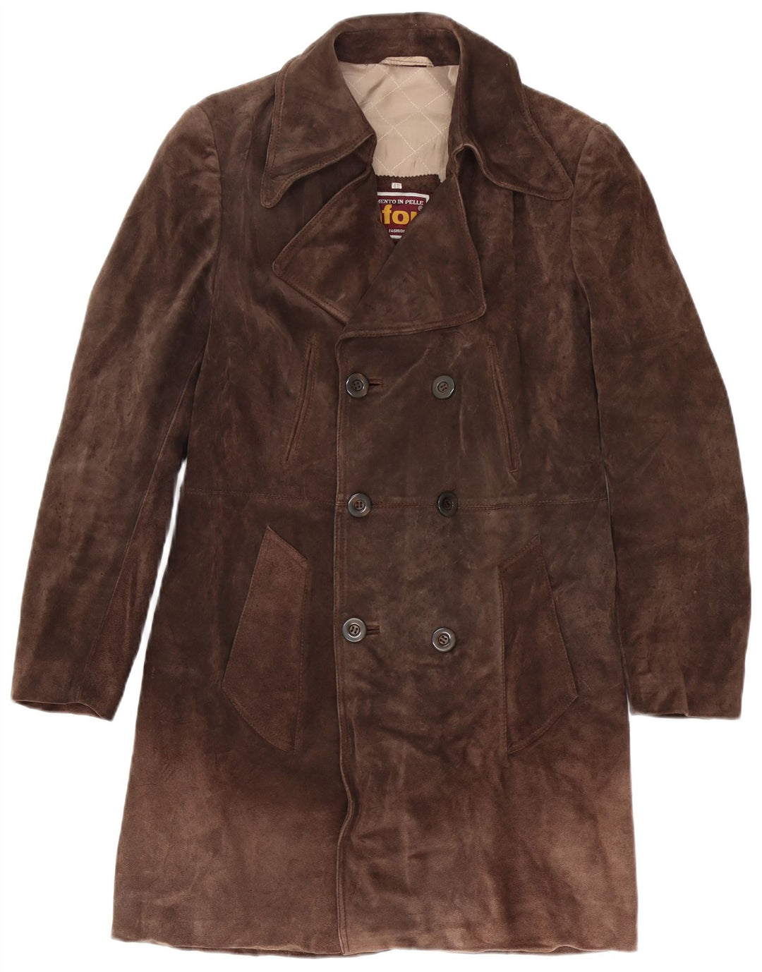 Anfor Mens Suede Double Breasted Coat IT 48 Medium Brown Leather