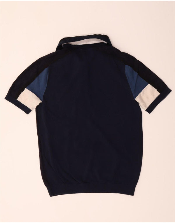 Reiss Mens Polo Neck Jumper Sweater Small Navy Blue Colourblock